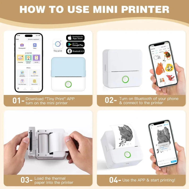 X6 Mini HD Portable Bluetooth Thermal Printer for Inkless Sticker Labels and Student Notes with Paper Included